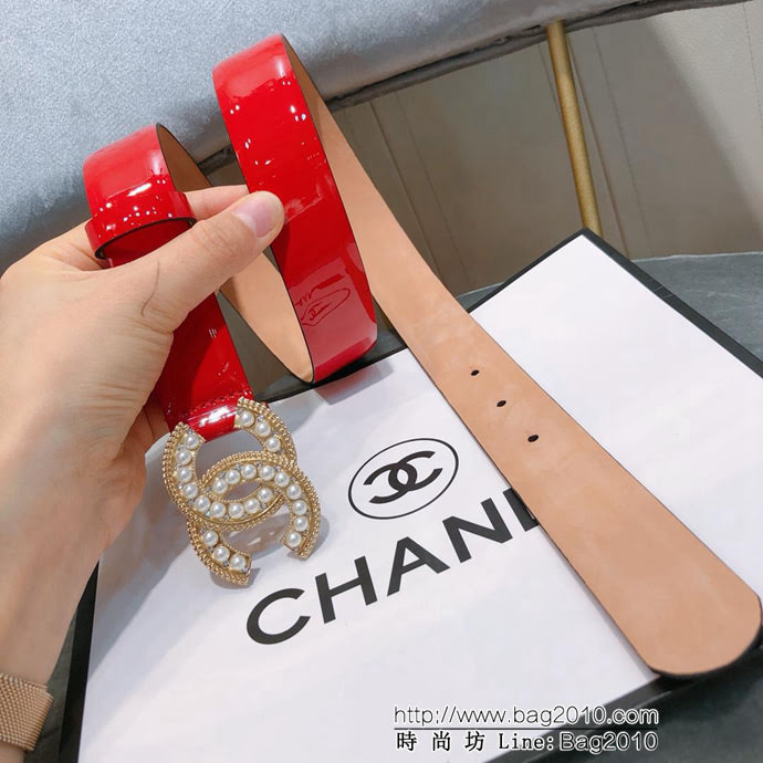CHANEL香奈兒 18新款 30mm精品 進口皮漆皮面料 樹膏底妖帶 網紅同款腰帶 時尚款 紅色腰帶  xfp1164